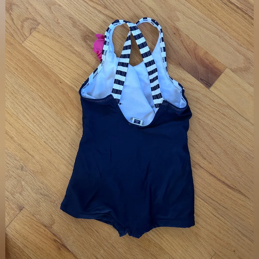 Janie and Jack Navy & White Striped One-Piece with Pink Flower
